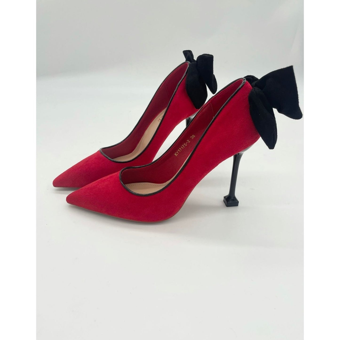 Red and black bow heels