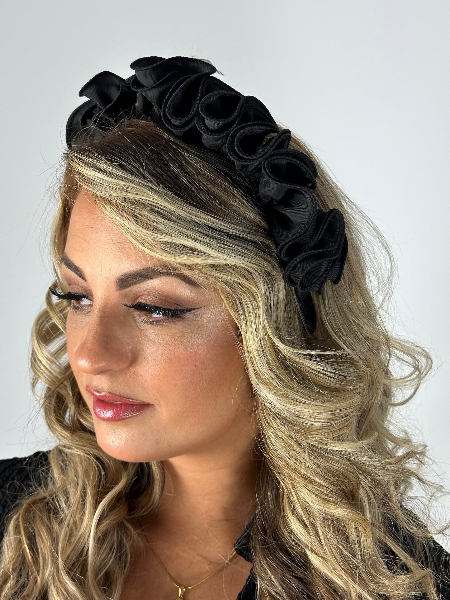 Black ruffled halo headband