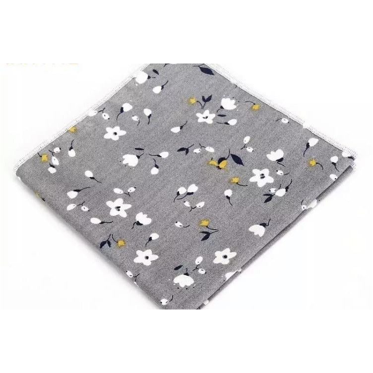 Grey Floral Tie & Handkerchief
