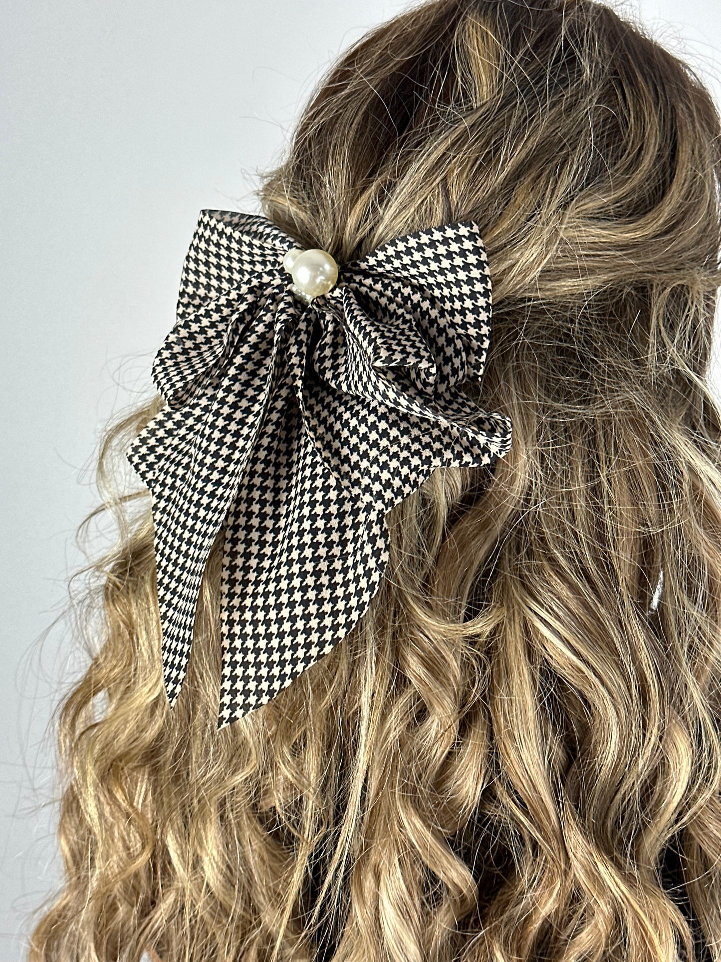 Houndstooth and pearl bow