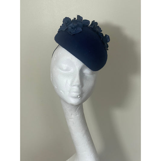Navy blue wool orchid headpiece