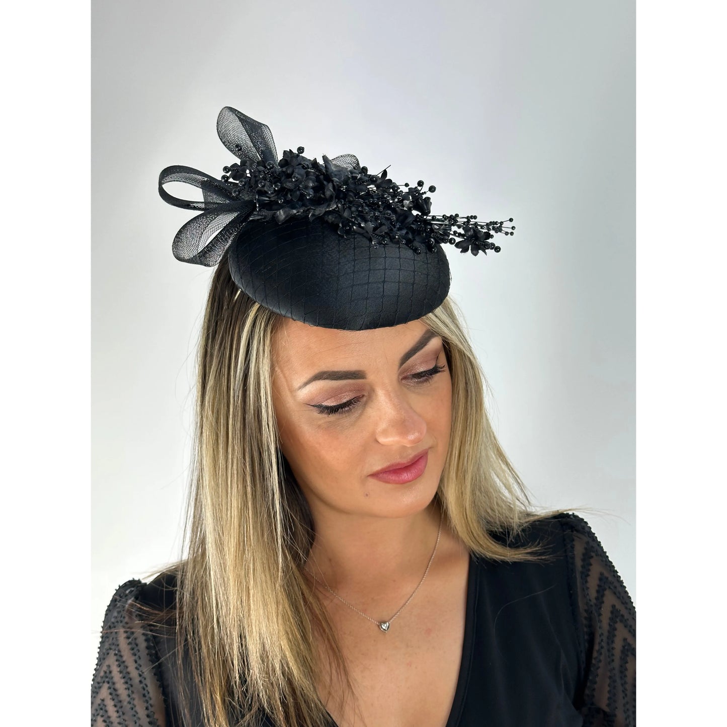 Black silk floral headpiece