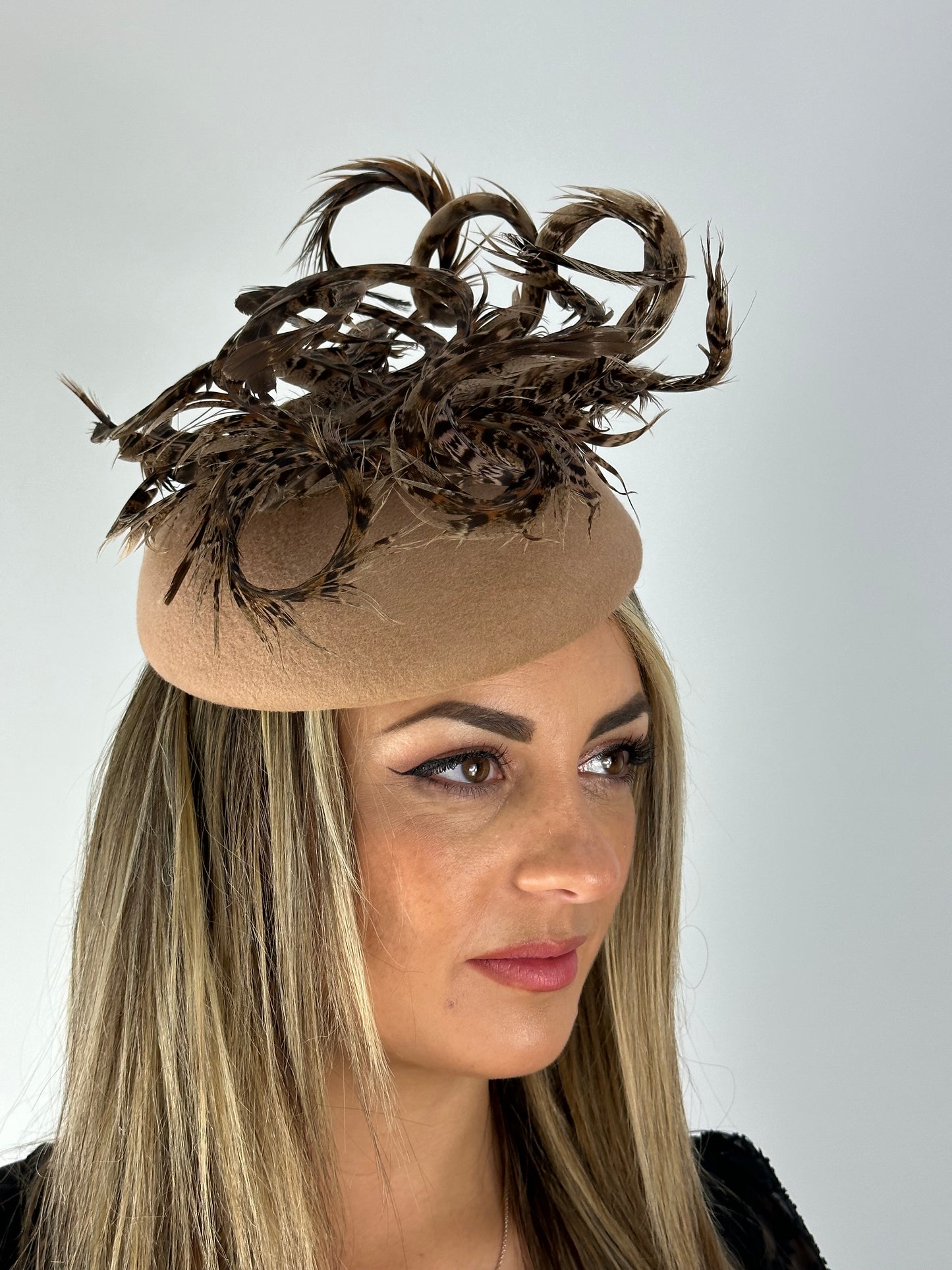 Benson knott camel wool pheasant headpiece