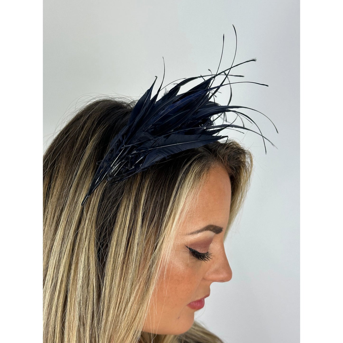 Navy feathered headband