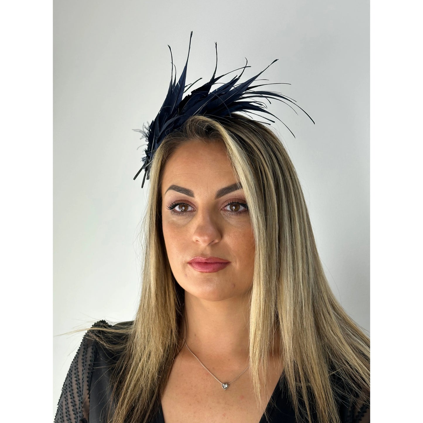 Navy feathered headband