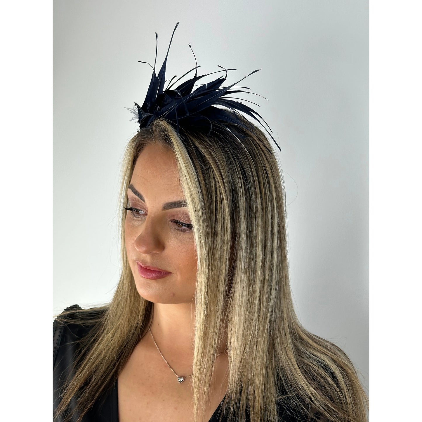 Navy feathered headband