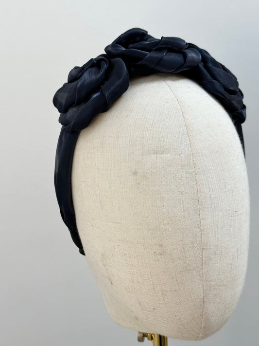 Navy silk floral headband