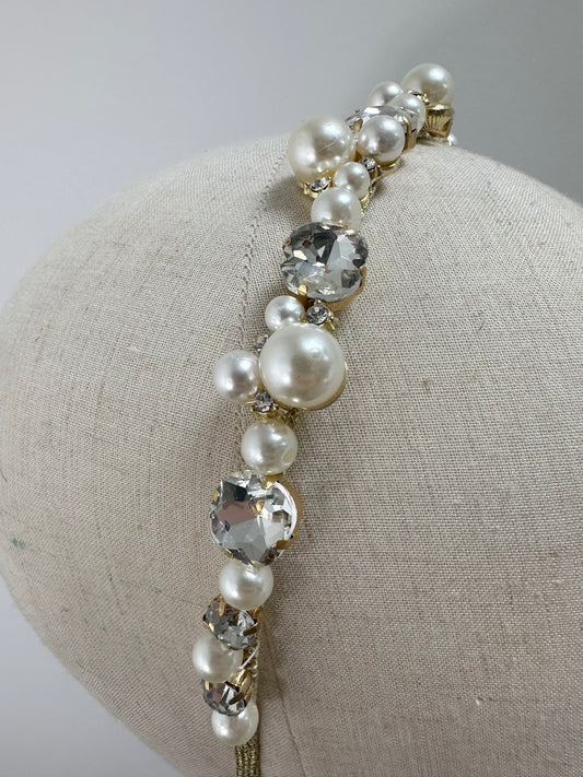 Pearl and diamond cluster headband