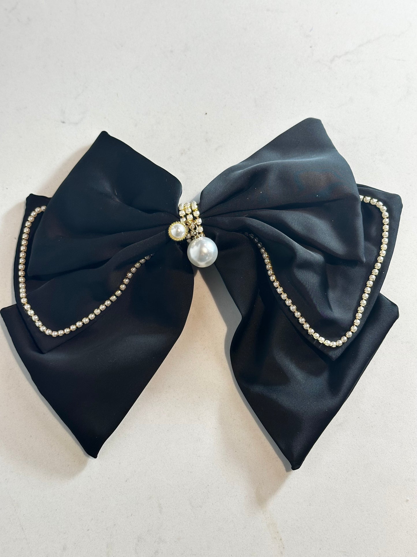 Black pearl silk hair bow