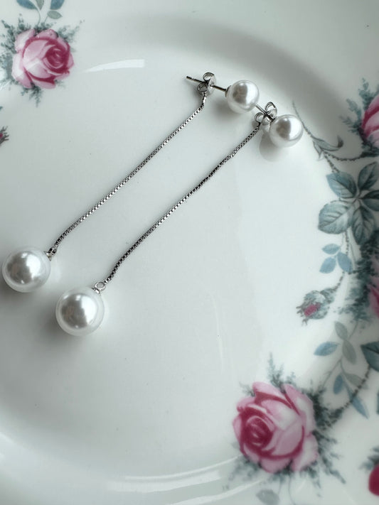 Yvonne Silver pearl drop earrings