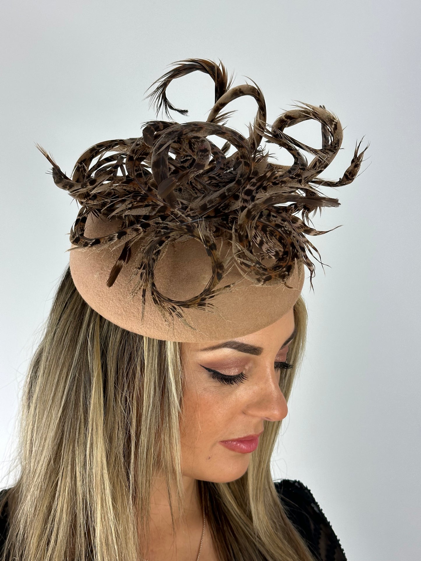 Benson knott camel wool pheasant headpiece