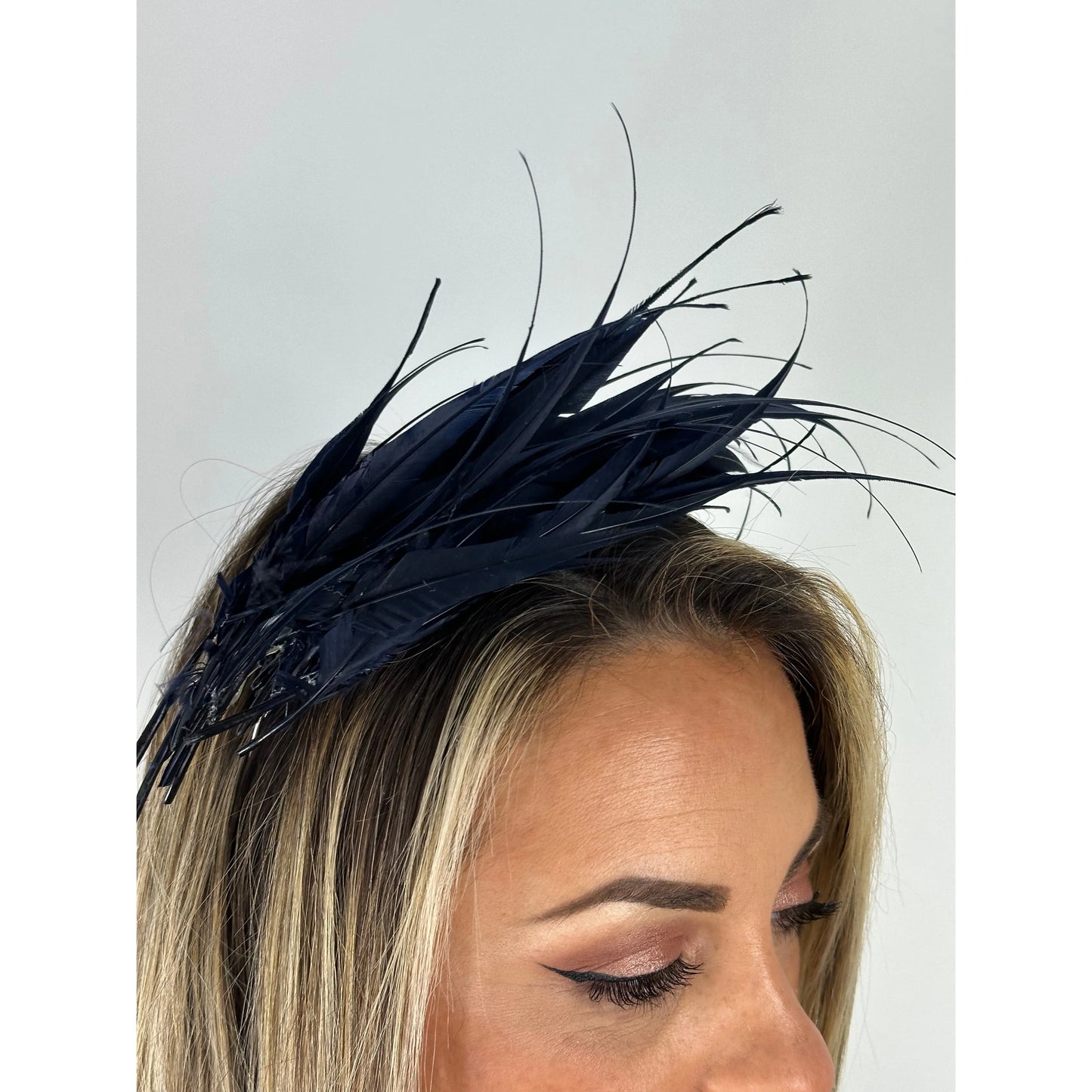 Navy feathered headband