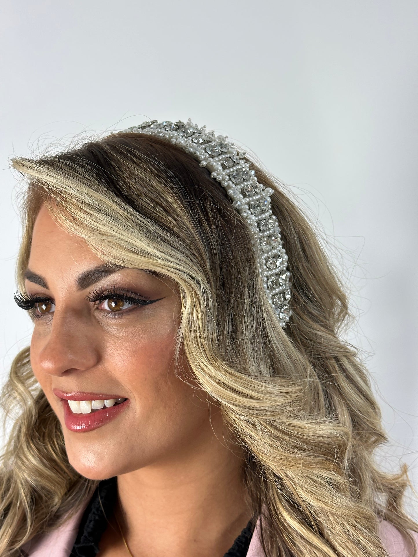 Pearl and diamond beaded headband