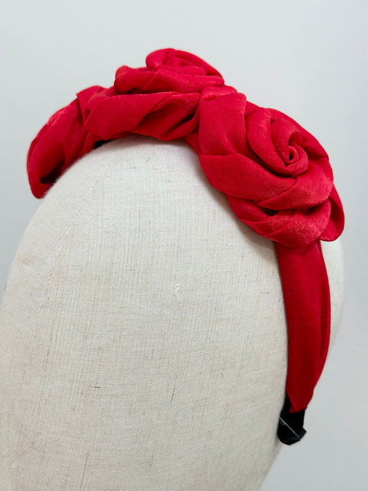 Red floral silk headband