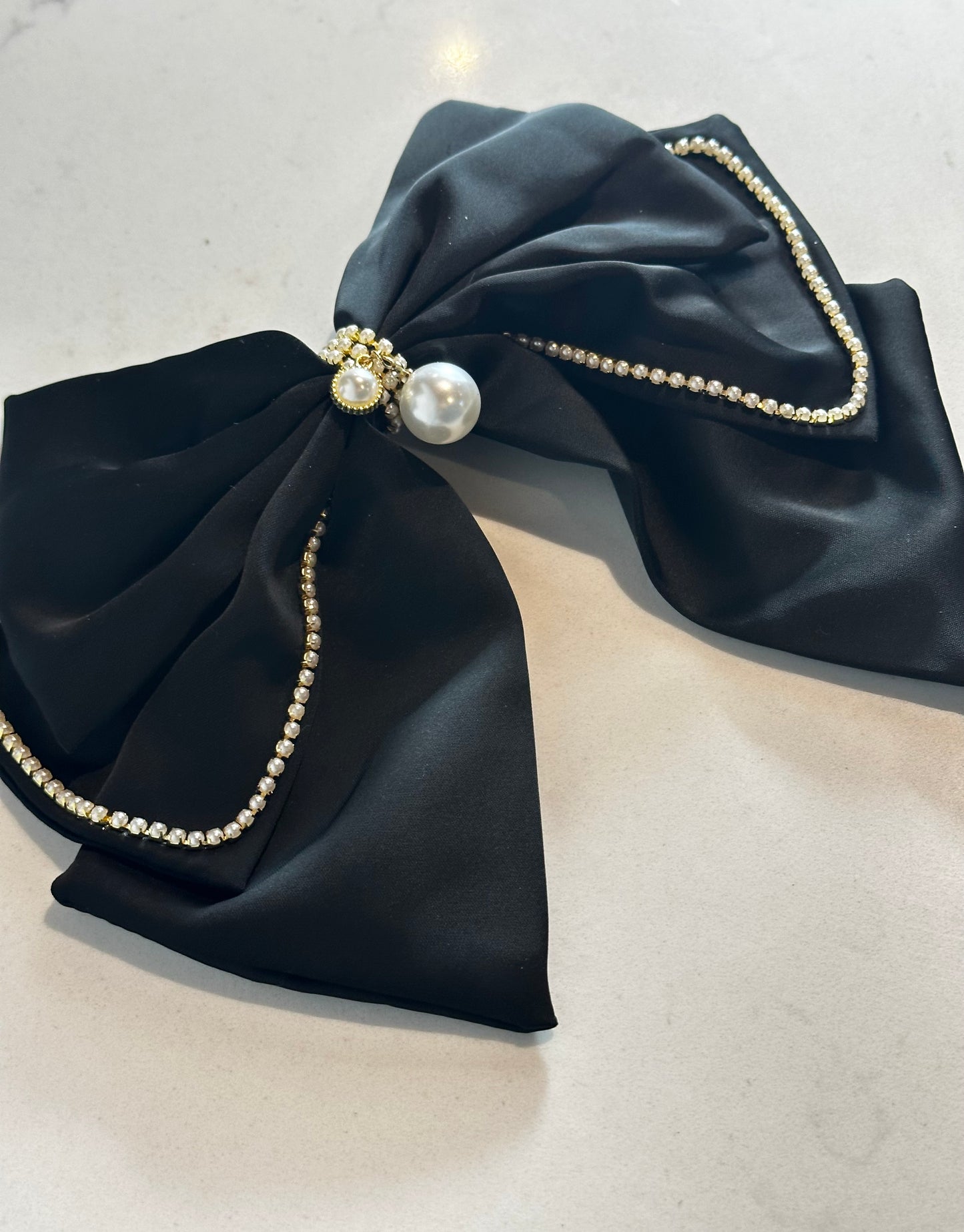 Black pearl silk hair bow