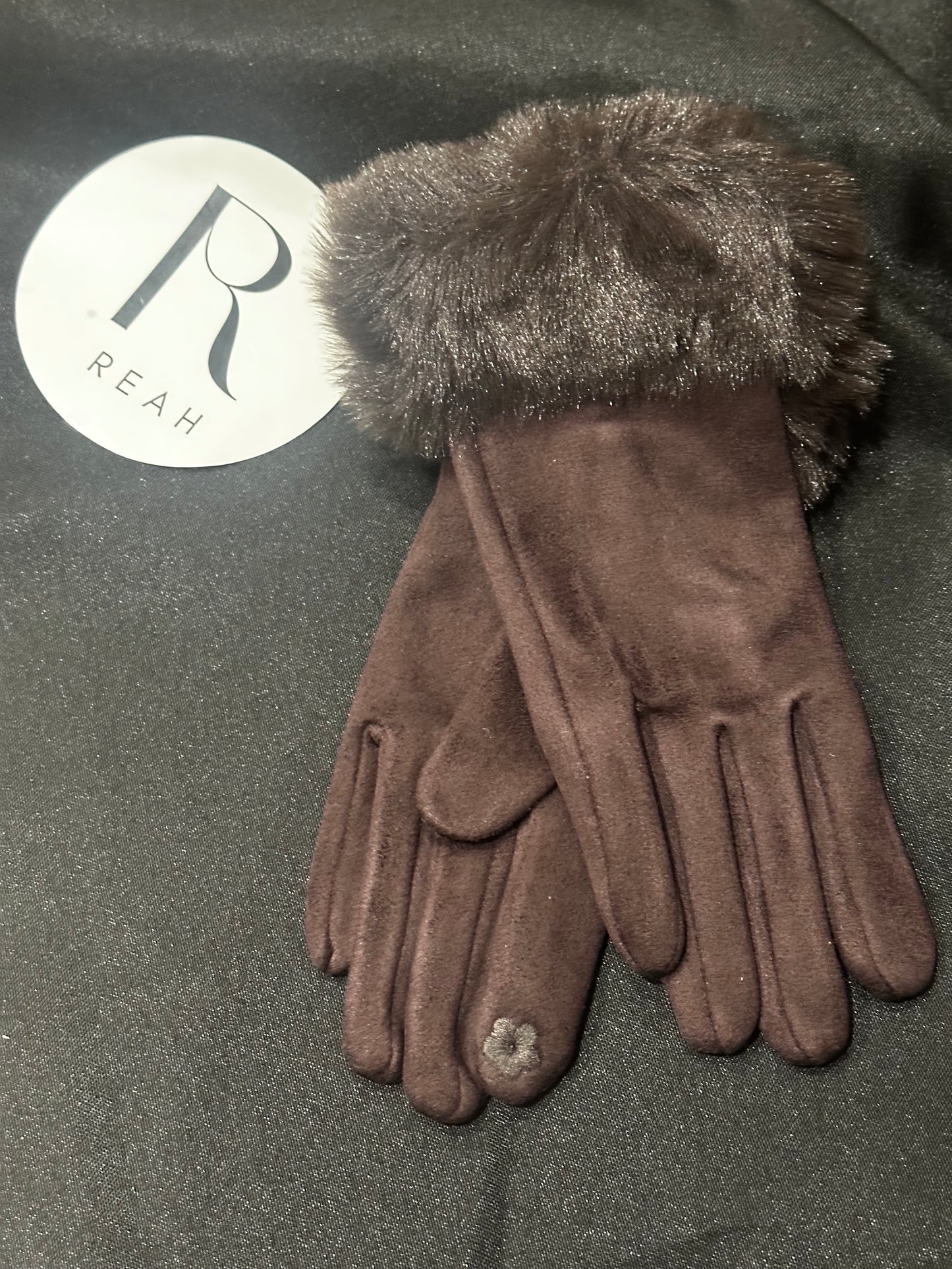Brown suede/ fur gloves