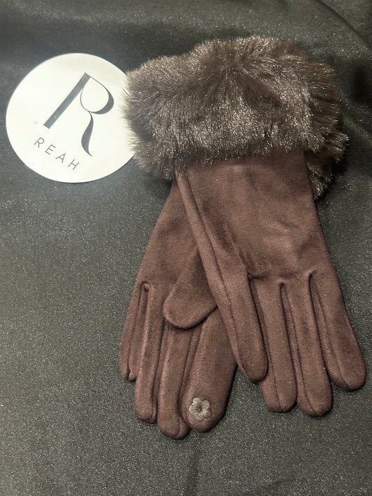 Brown suede/ fur gloves