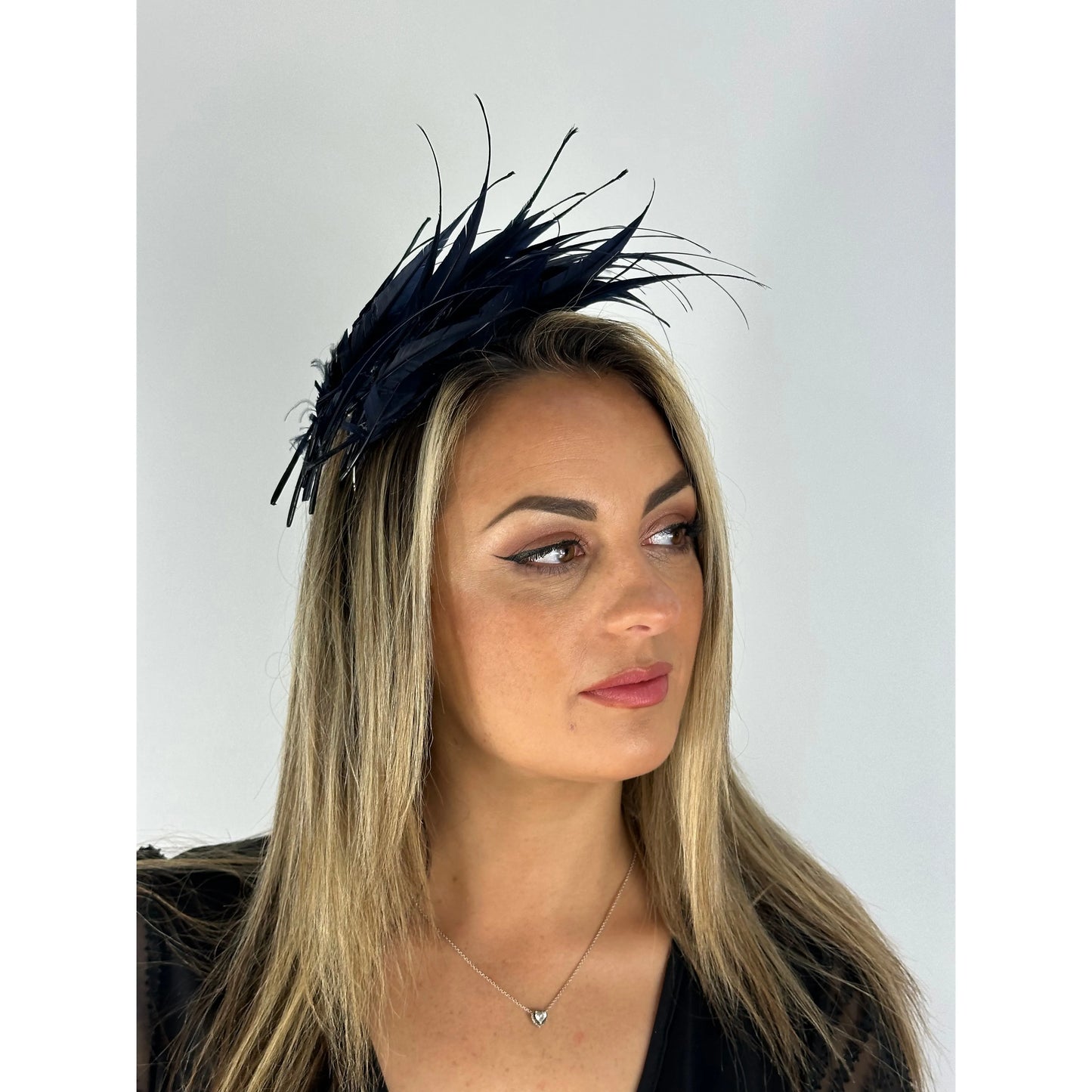 Navy feathered headband