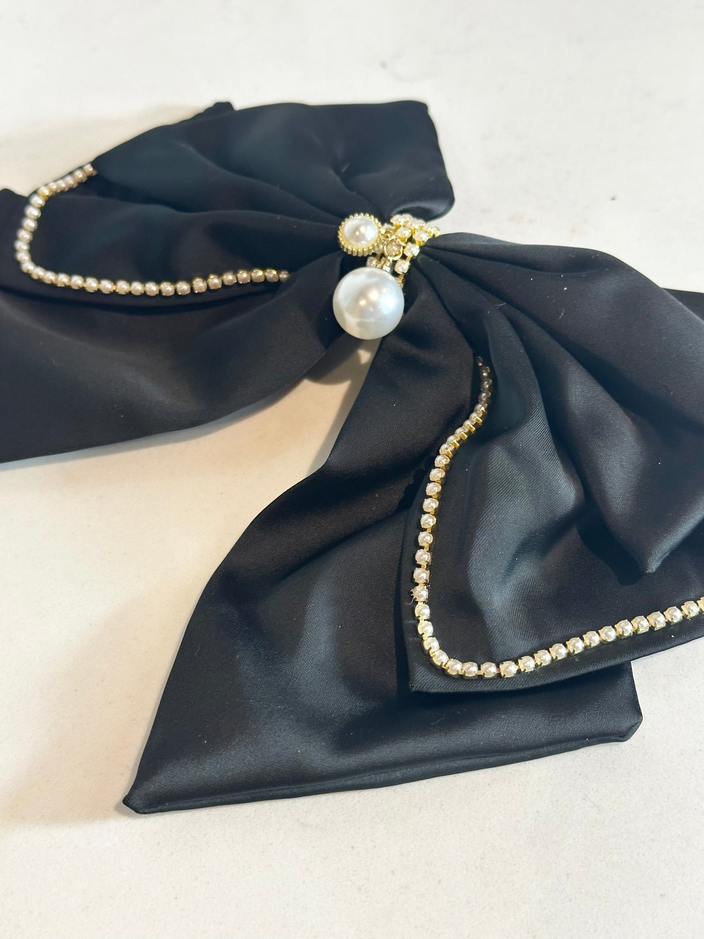 Black pearl silk hair bow