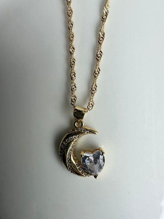 Moon and heart necklace