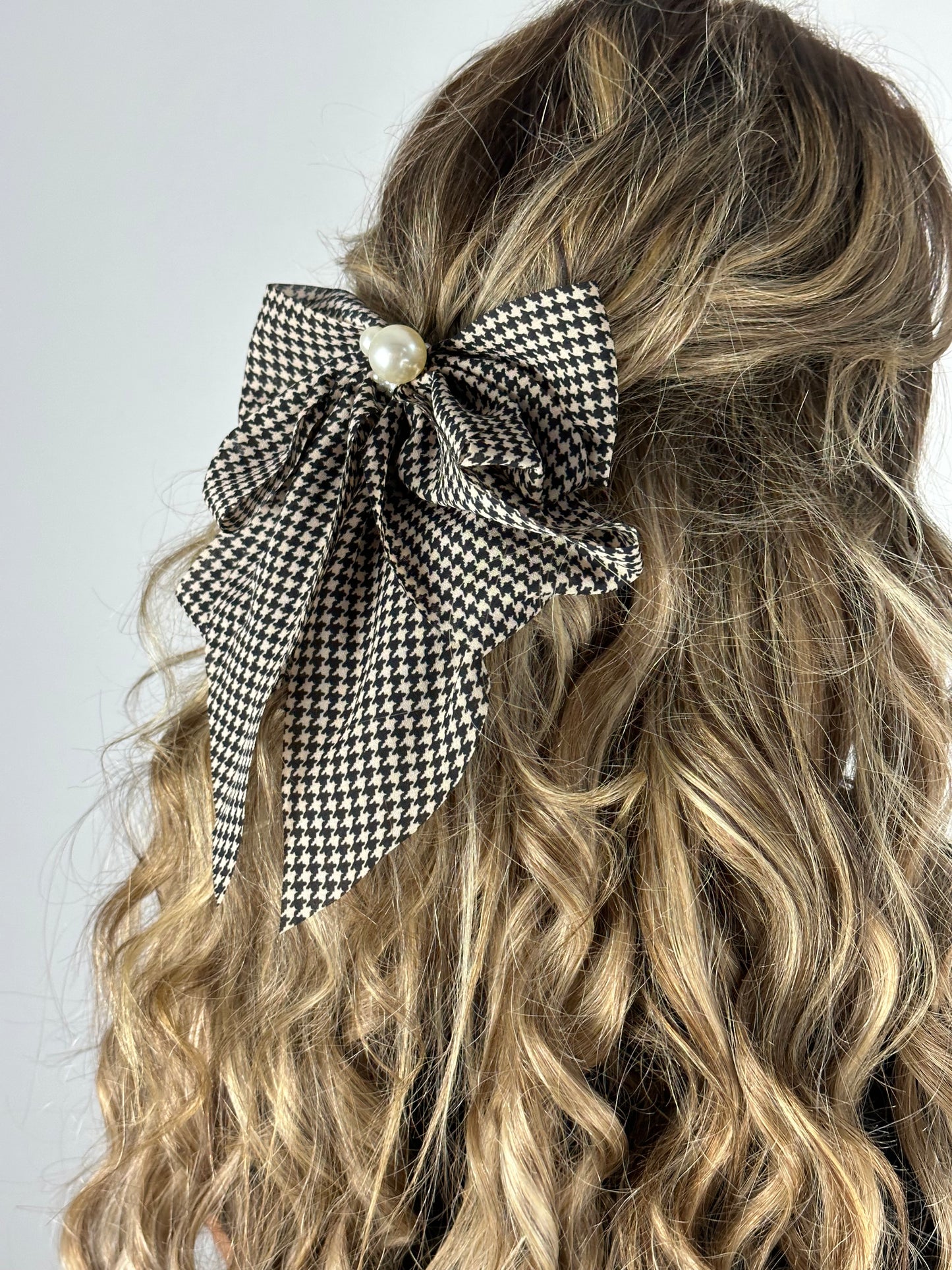 Houndstooth and pearl bow