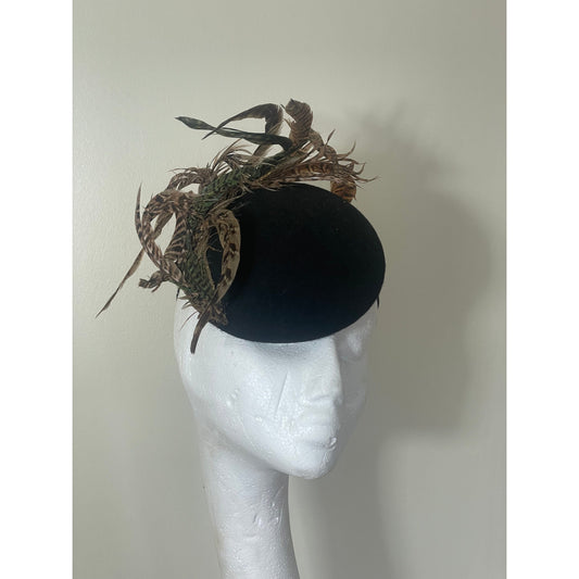 Black wool pheasant feather headpiece