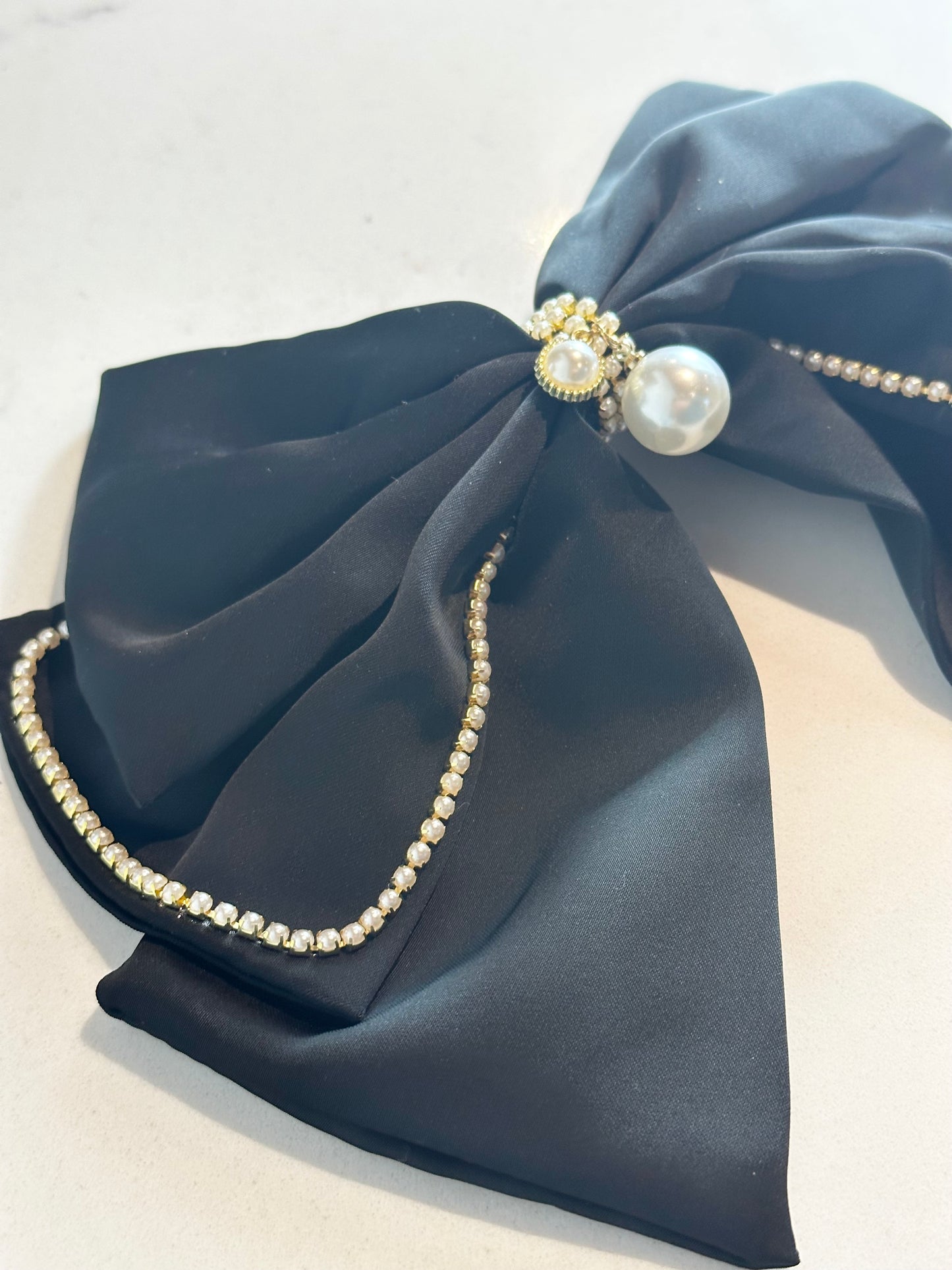 Black pearl silk hair bow