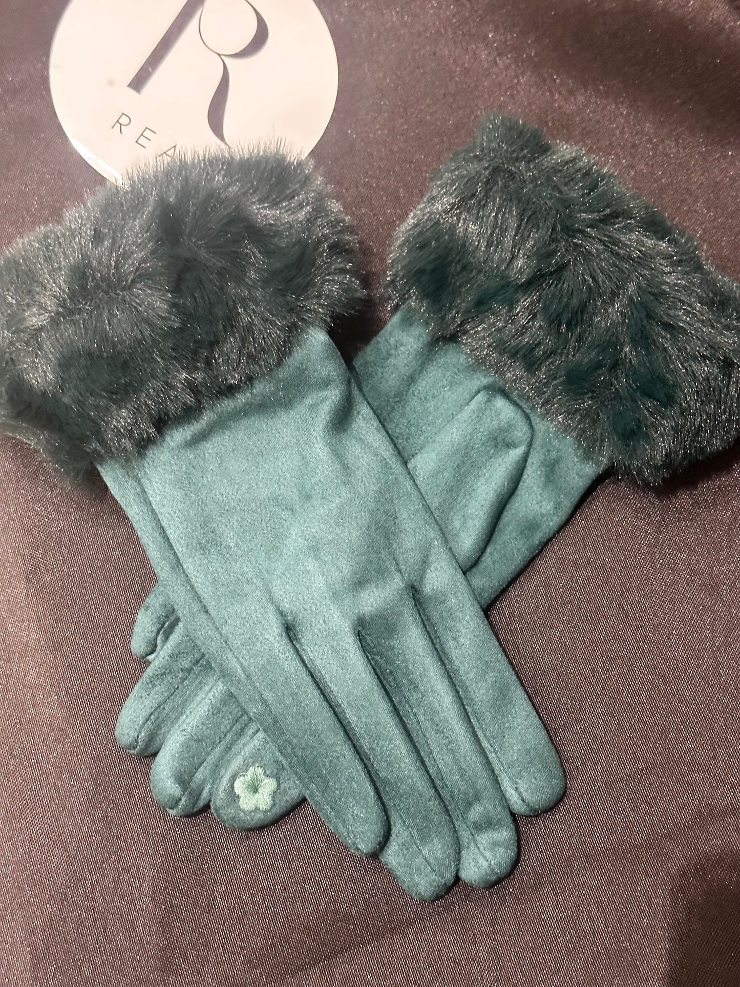 Green suede gloves