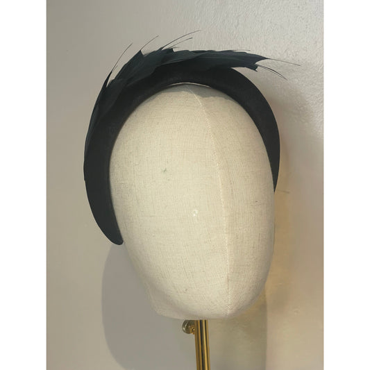 Black feather headband plain velvet band