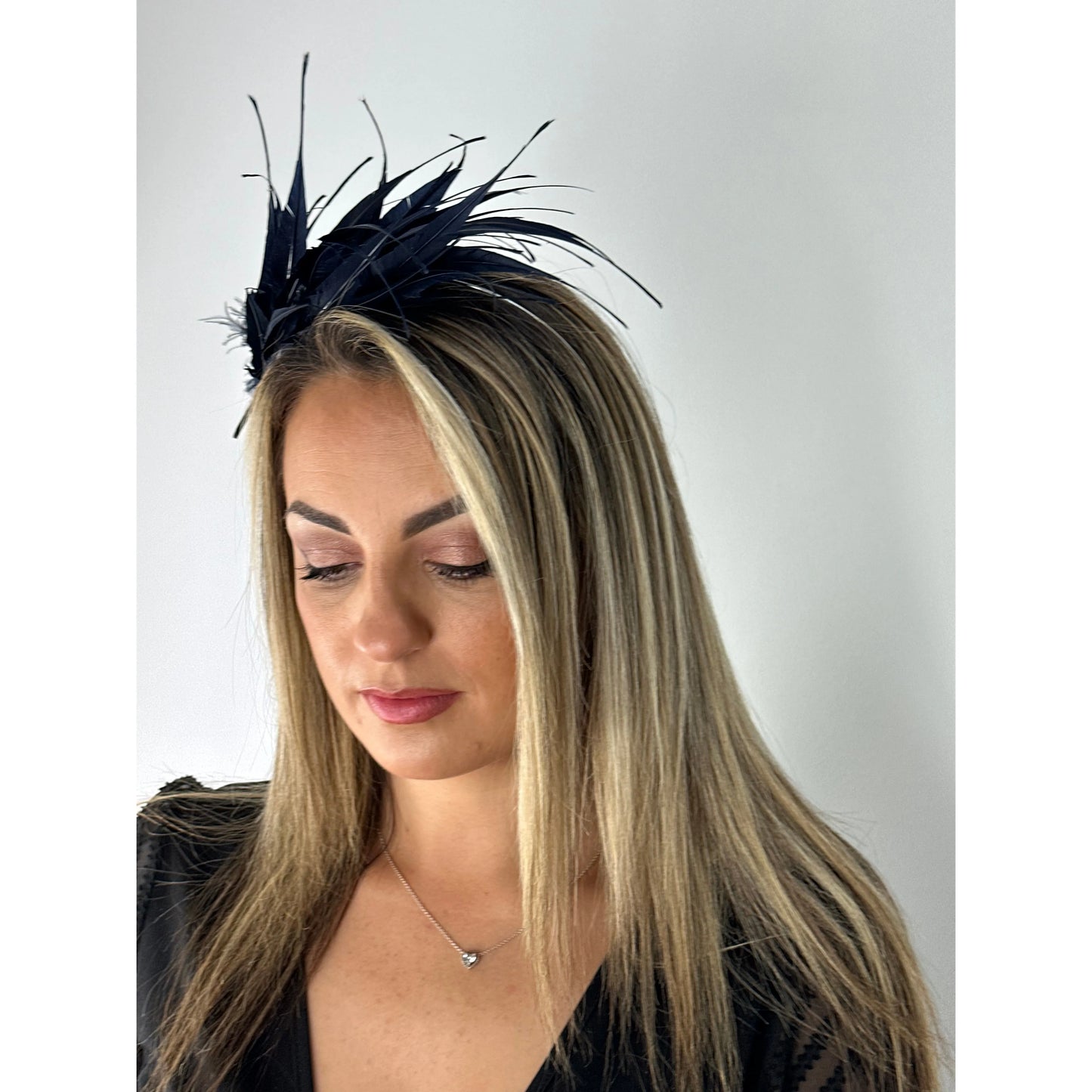 Navy feathered headband