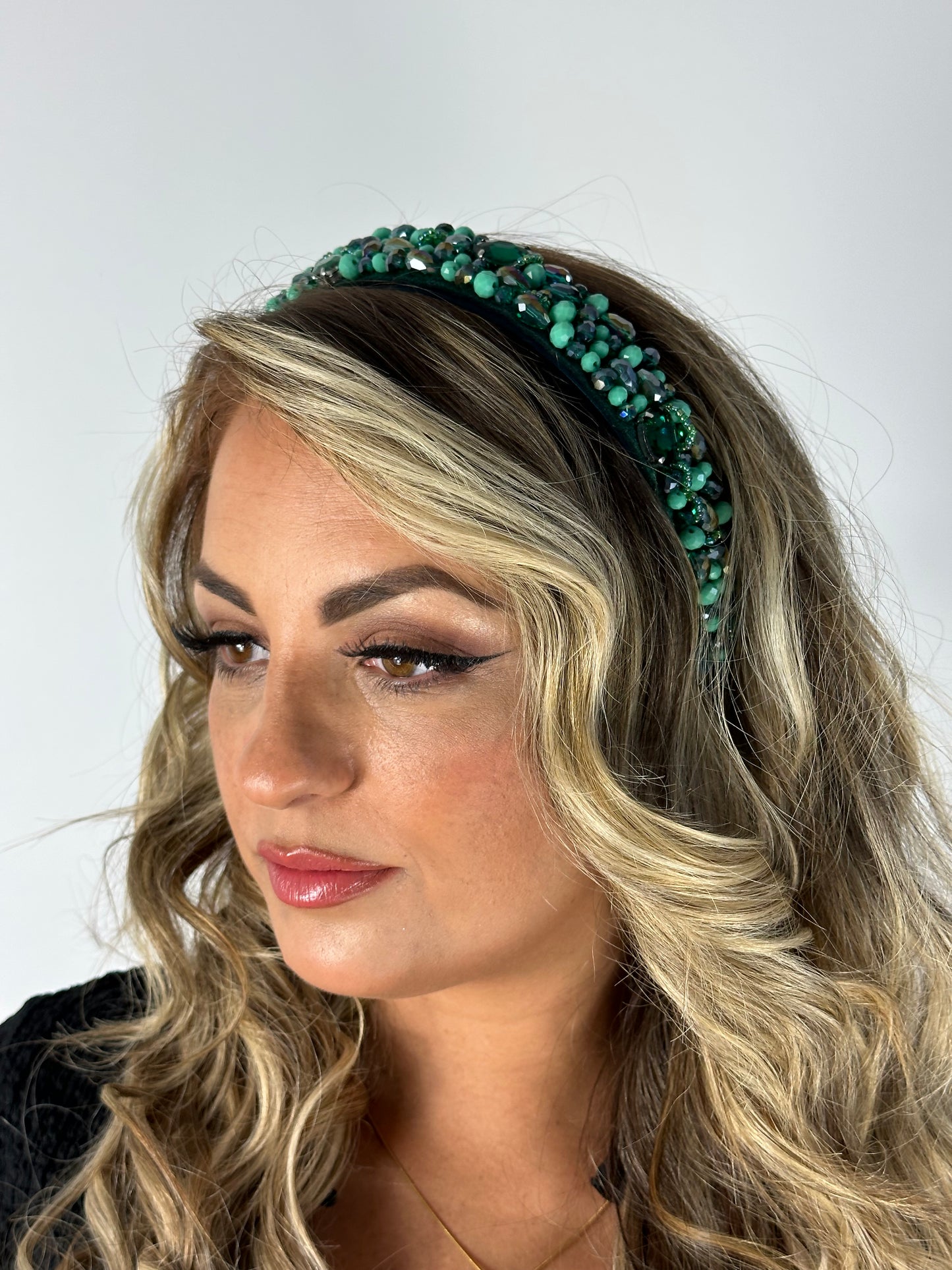 Green tonal beaded headband