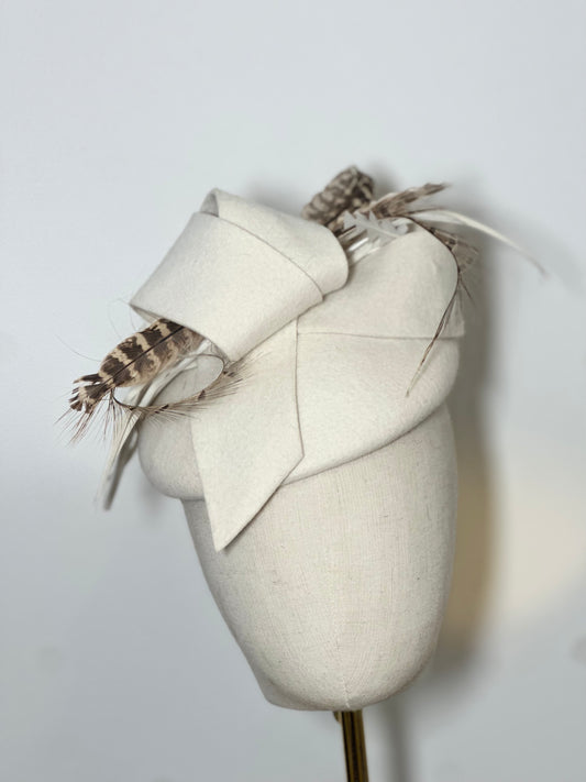 Cream wool heady with pheasant feather detail