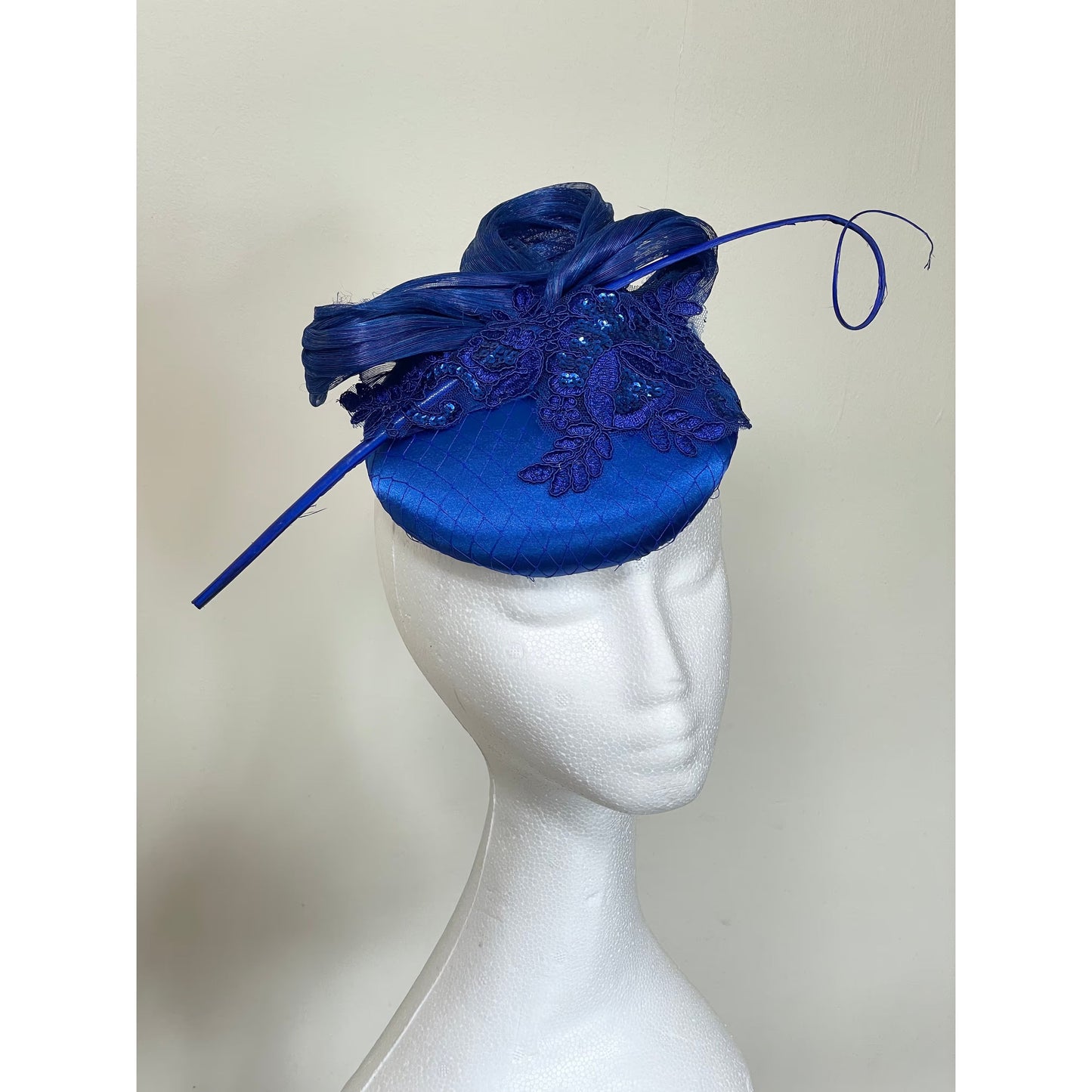 Royal blue lace trim headpiece