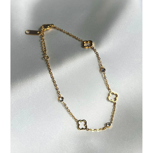 Open Clover And Diamante Bracelet In Gold