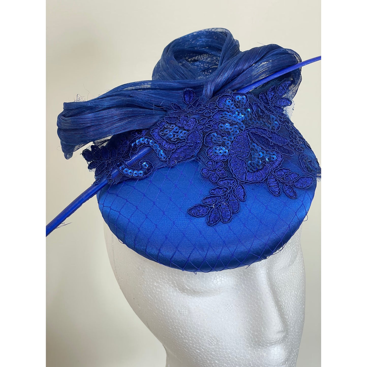 Royal blue lace trim headpiece