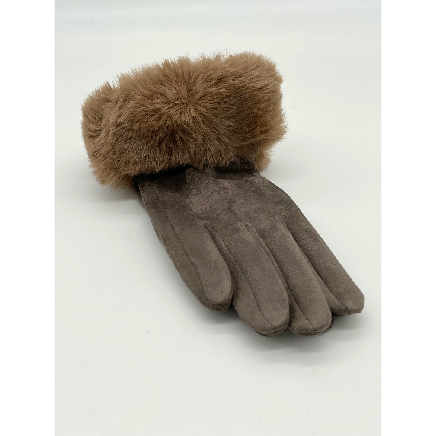 Khaki brown fur gloves