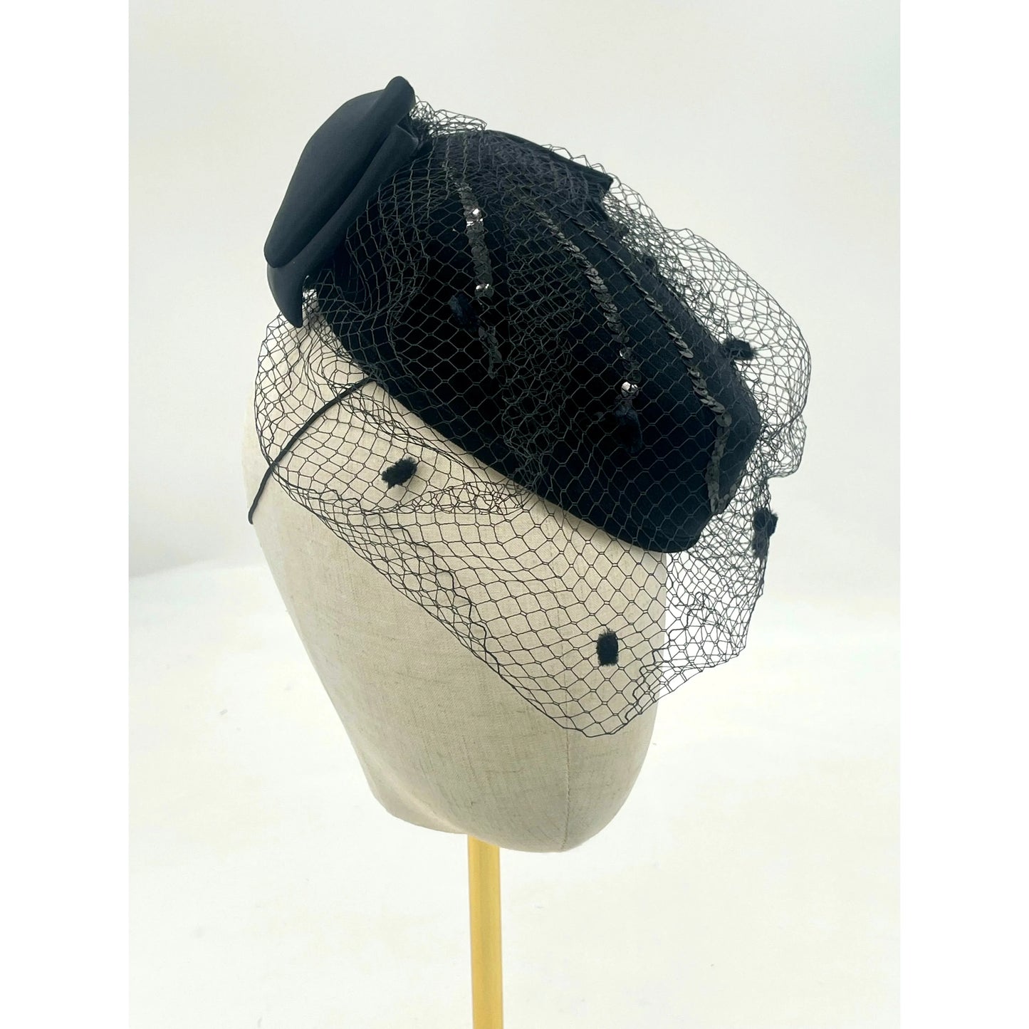 Black pillbox sequin headpiece