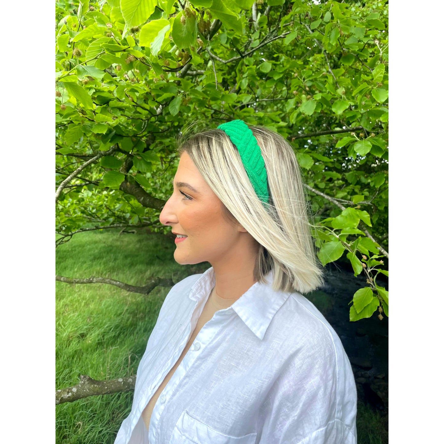 Bright green velvet headband