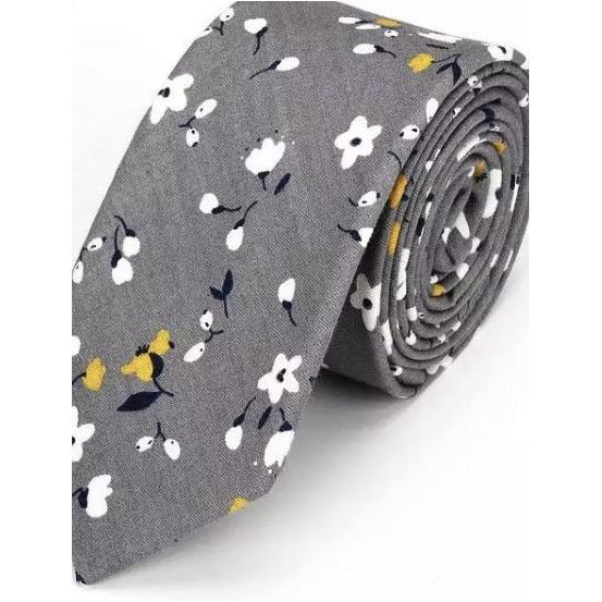 Grey Floral Tie & Handkerchief