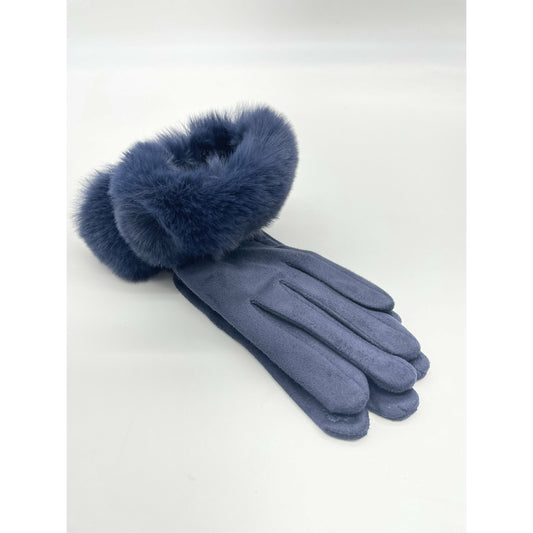 Navy Fur Gloves