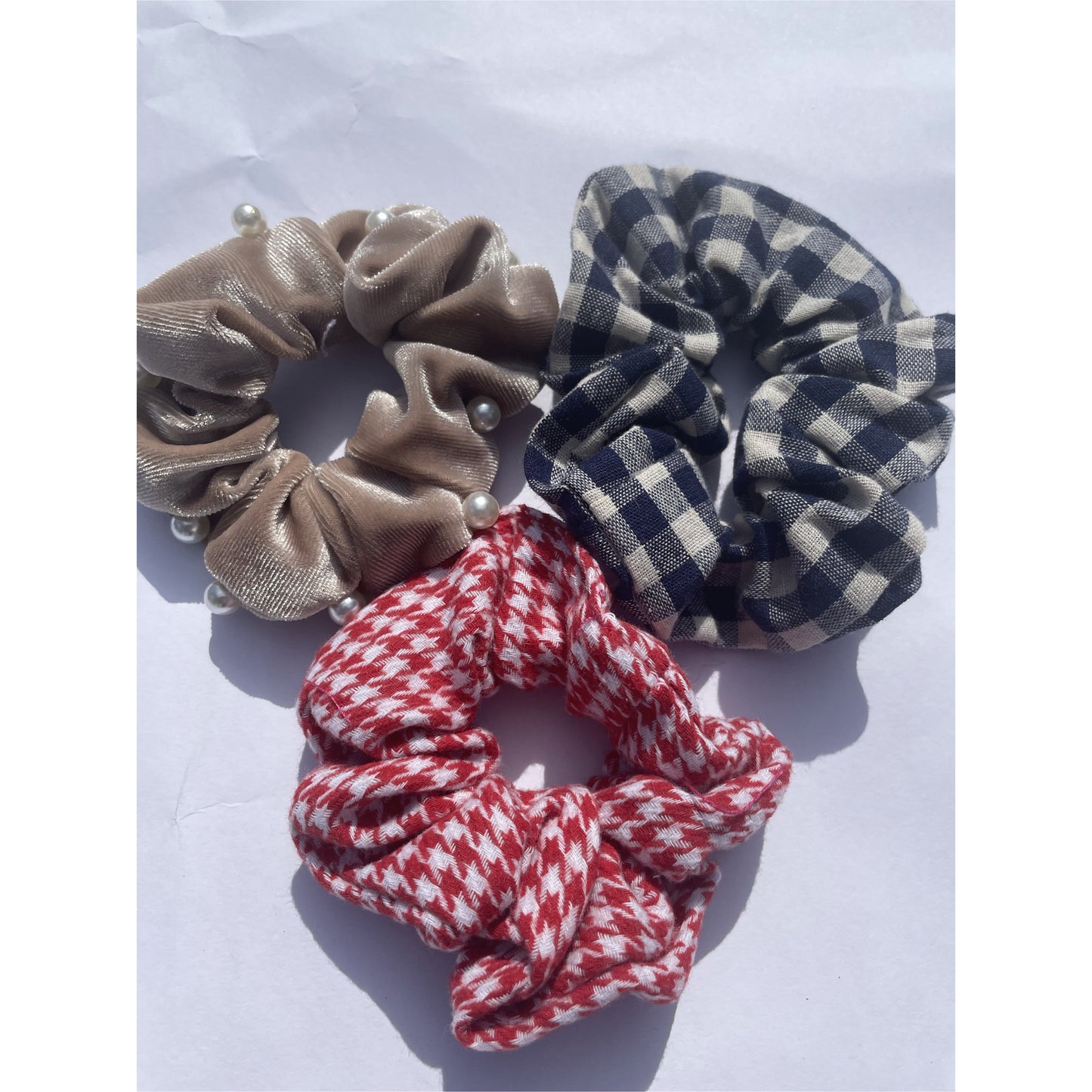 Multi coloured set of three scrunchies