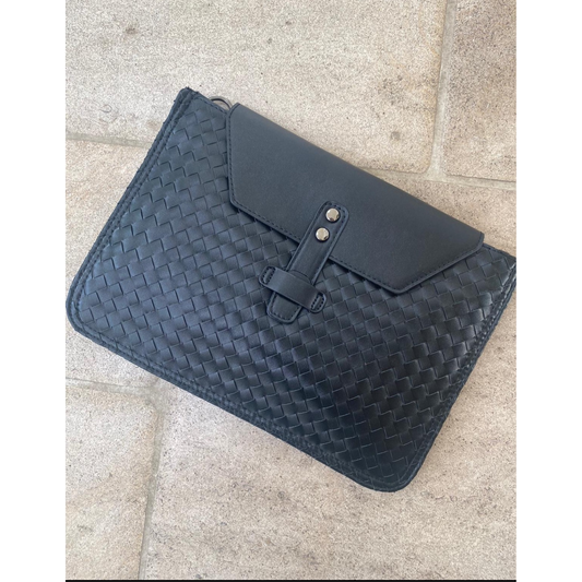 Black woven large clutch