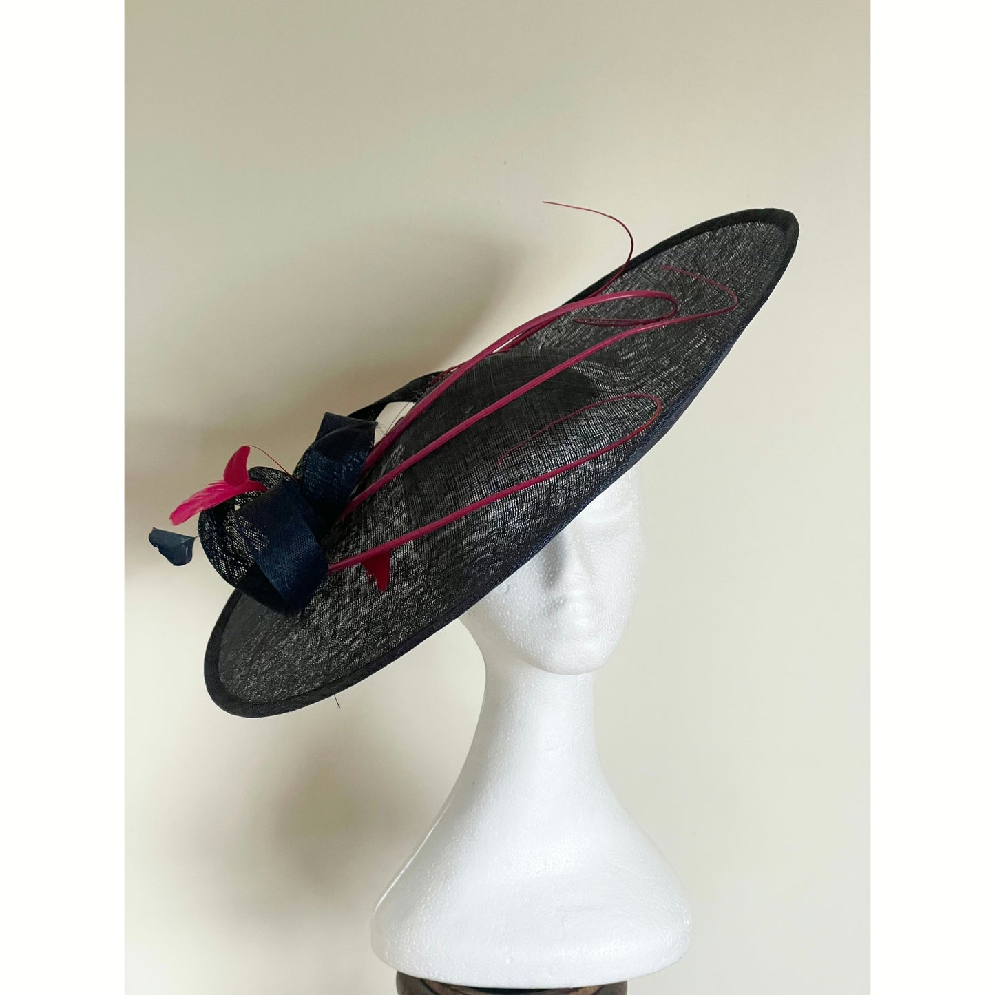 Navy and cerise pink hat
