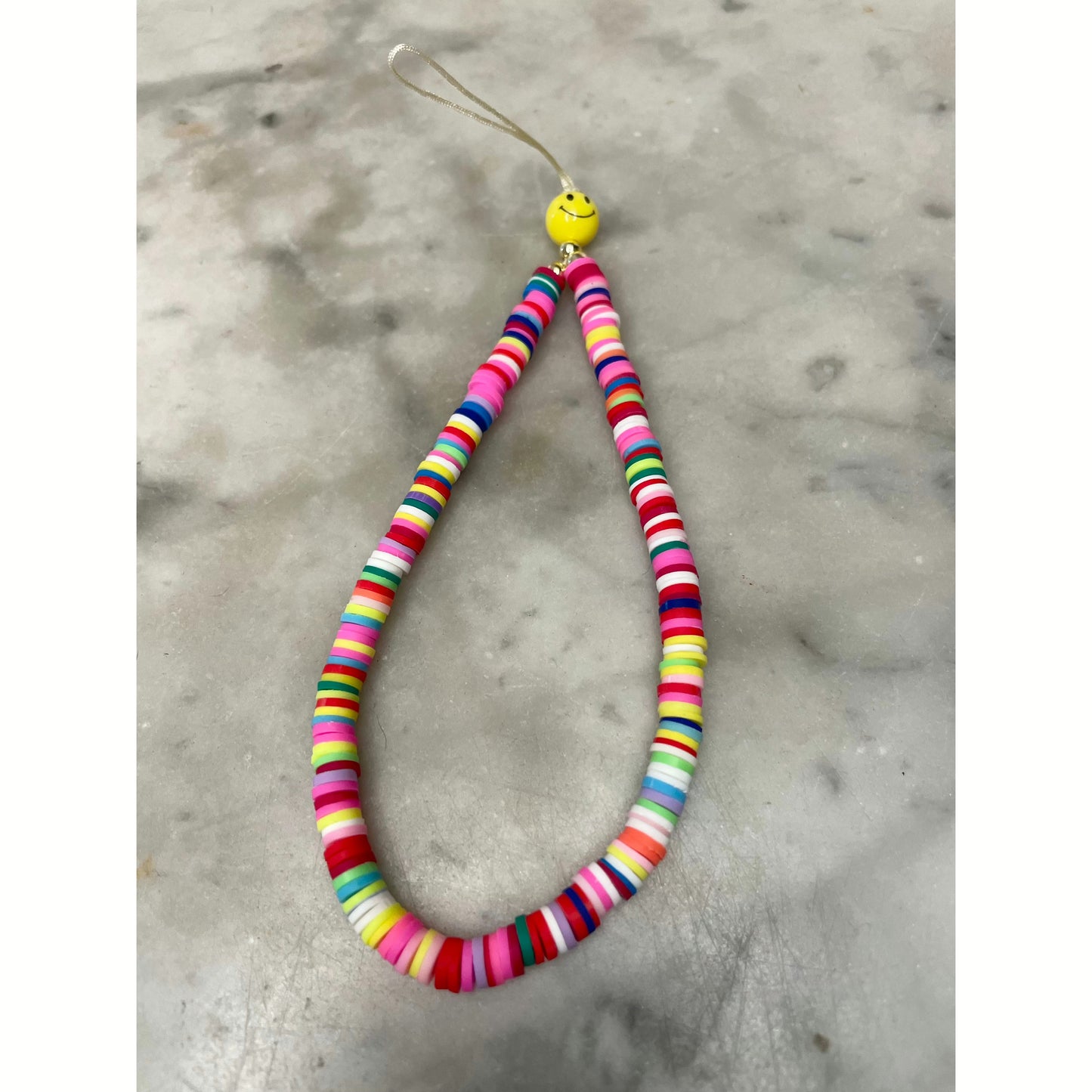 Multi coloured with yellow Smilely face phone charm