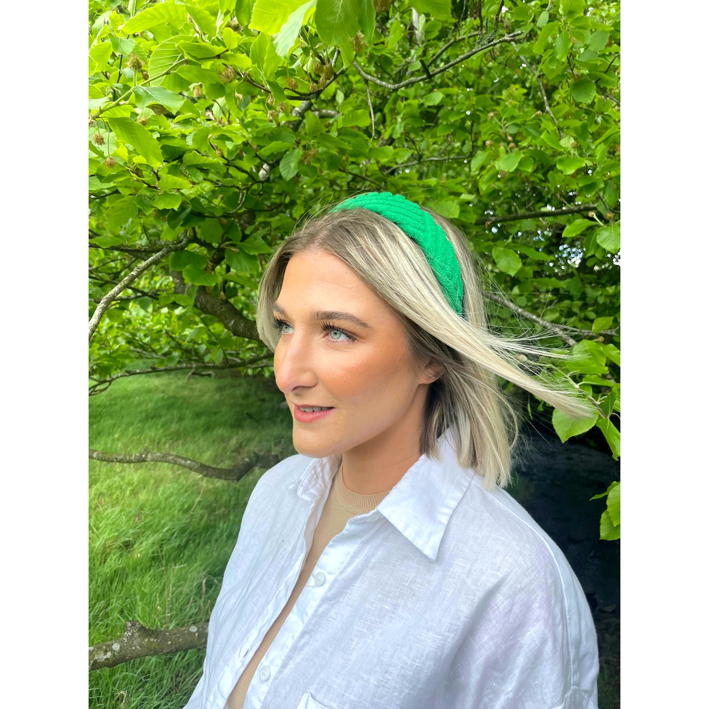 Bright green velvet headband
