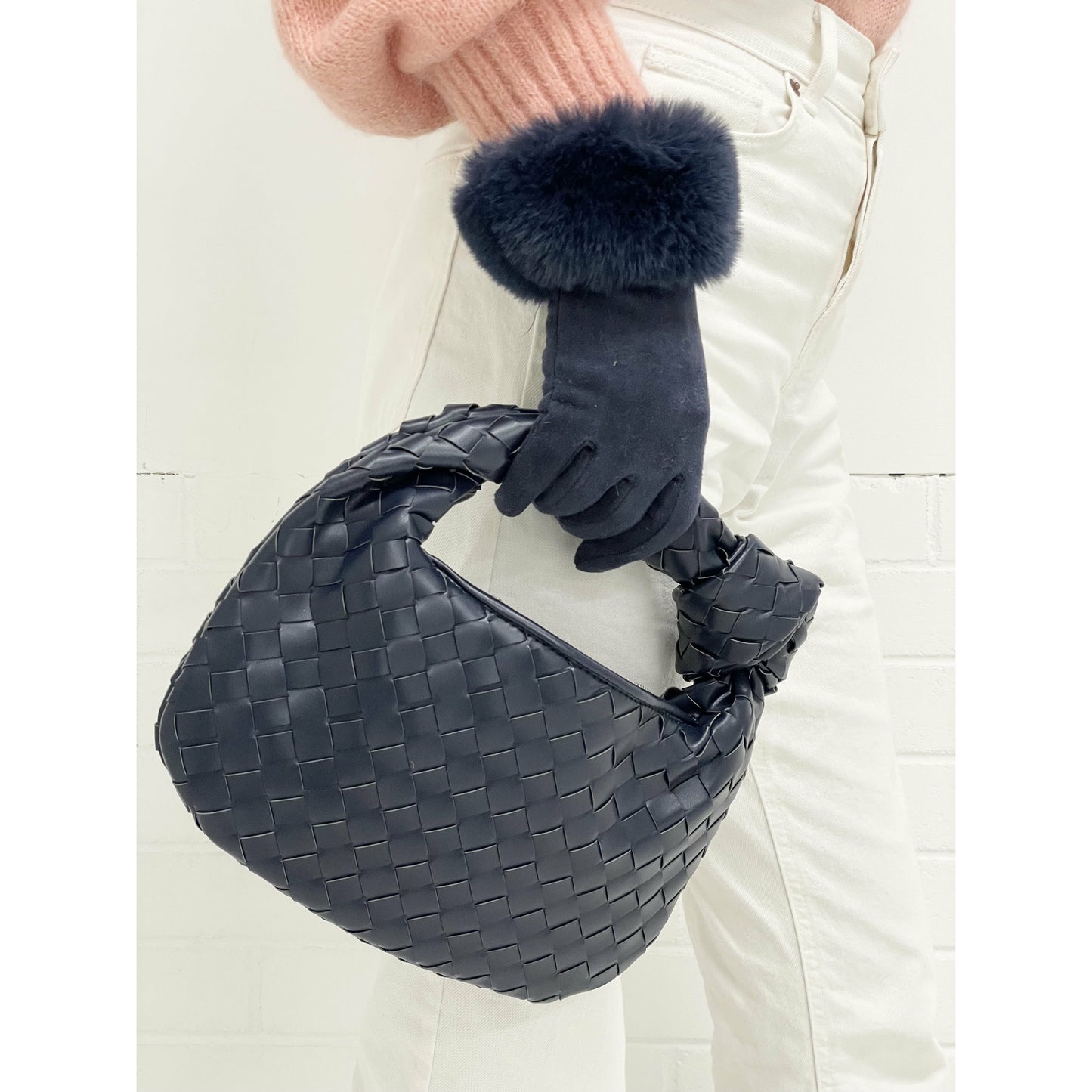 Navy Fur Gloves