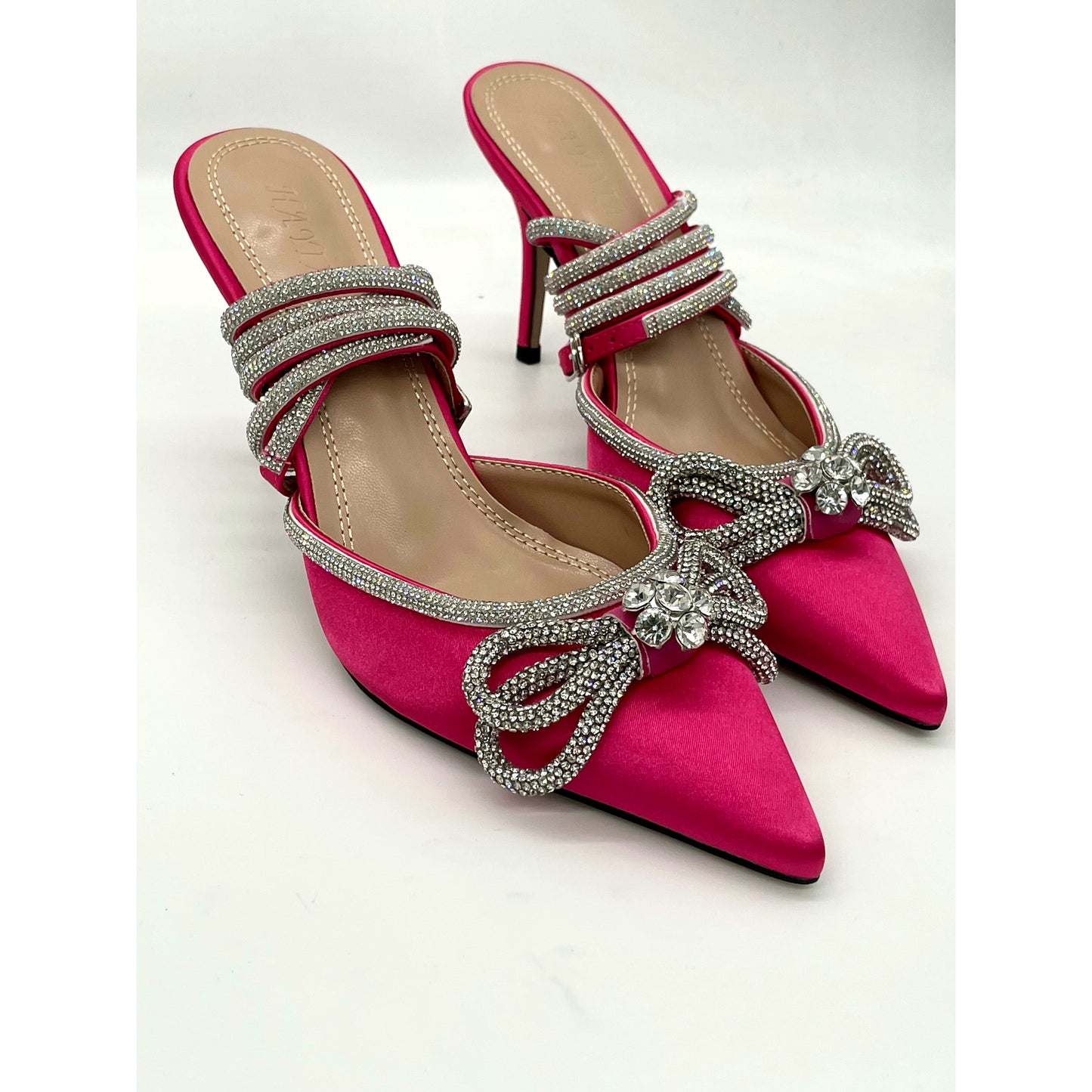 Cerise pink glitter bow heels