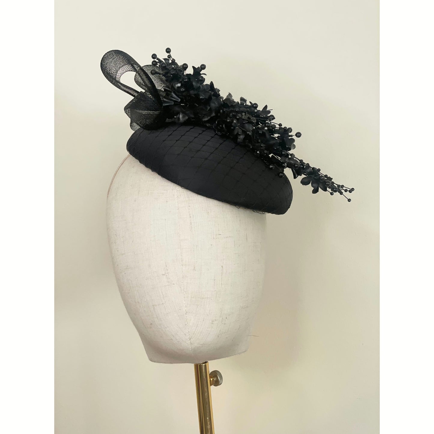 Black silk floral headpiece