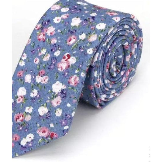 Blue Floral Tie & Handkerchief