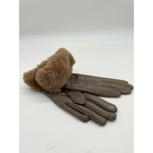 Khaki brown fur gloves